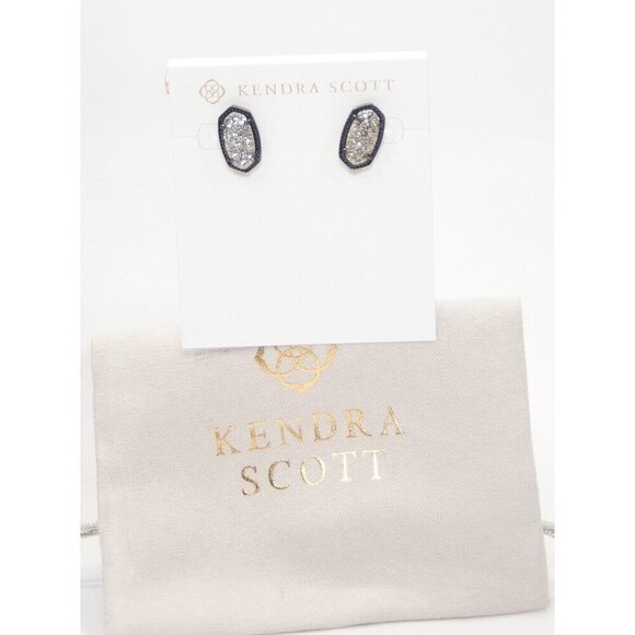 Kendra Scott Ellie Platinum Drusy Gunmetal Statement Stud Earrings NWT - Picture 1 of 5